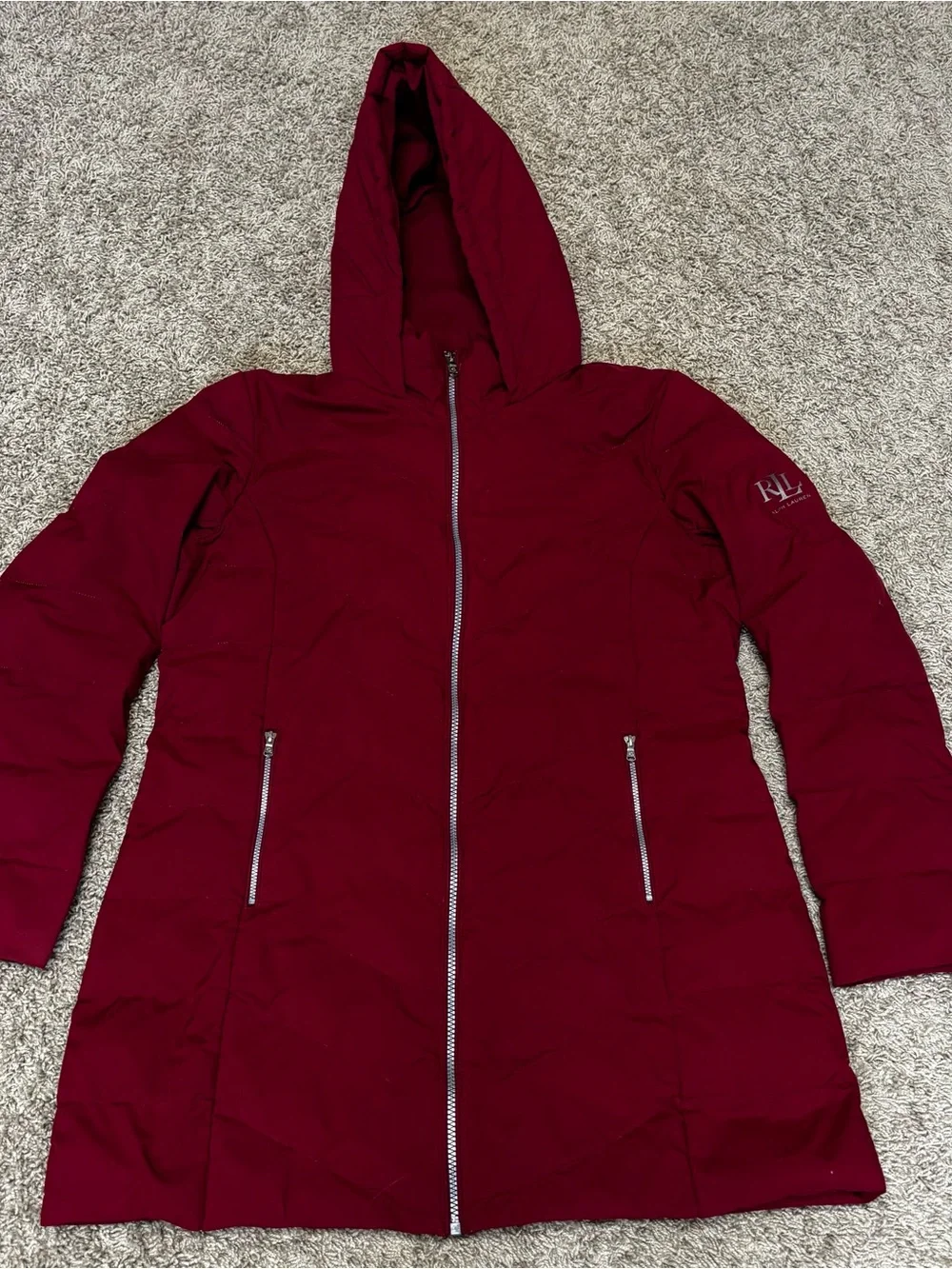 Ralph Lauren Women's Hooded Quilted Puffer Coat - Burgundy womens large style